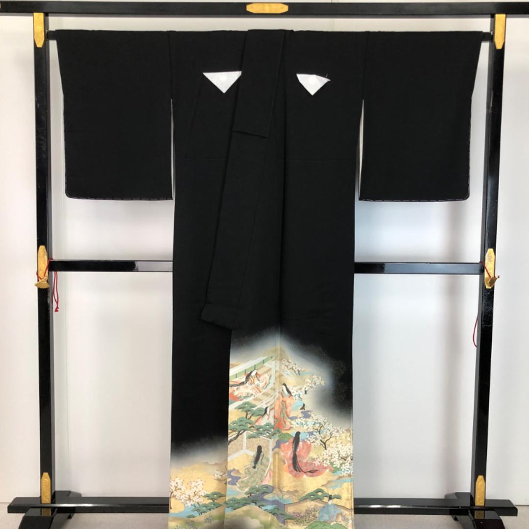 ☆ 黒留袖 壽光織 美しい十二単の女性に殿方 トールサイズ しつけ K-5529