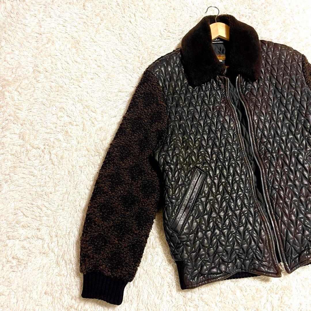 ✨希少✨PETER BROWN レザージャケット 切り替え ニット カシミヤ混