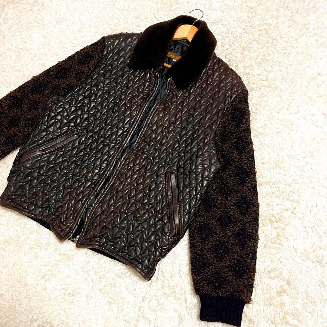 ✨希少✨PETER BROWN レザージャケット 切り替え ニット カシミヤ混