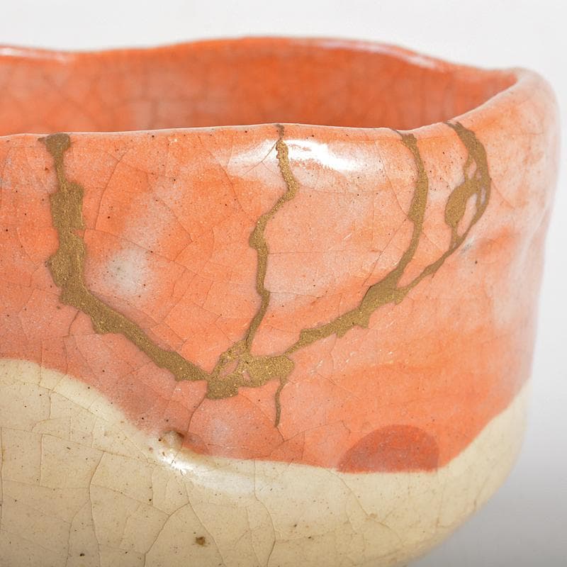 茶道具　楽吉左衛門　赤楽茶碗　共箱　金継ぎ直し有り　D　R5324