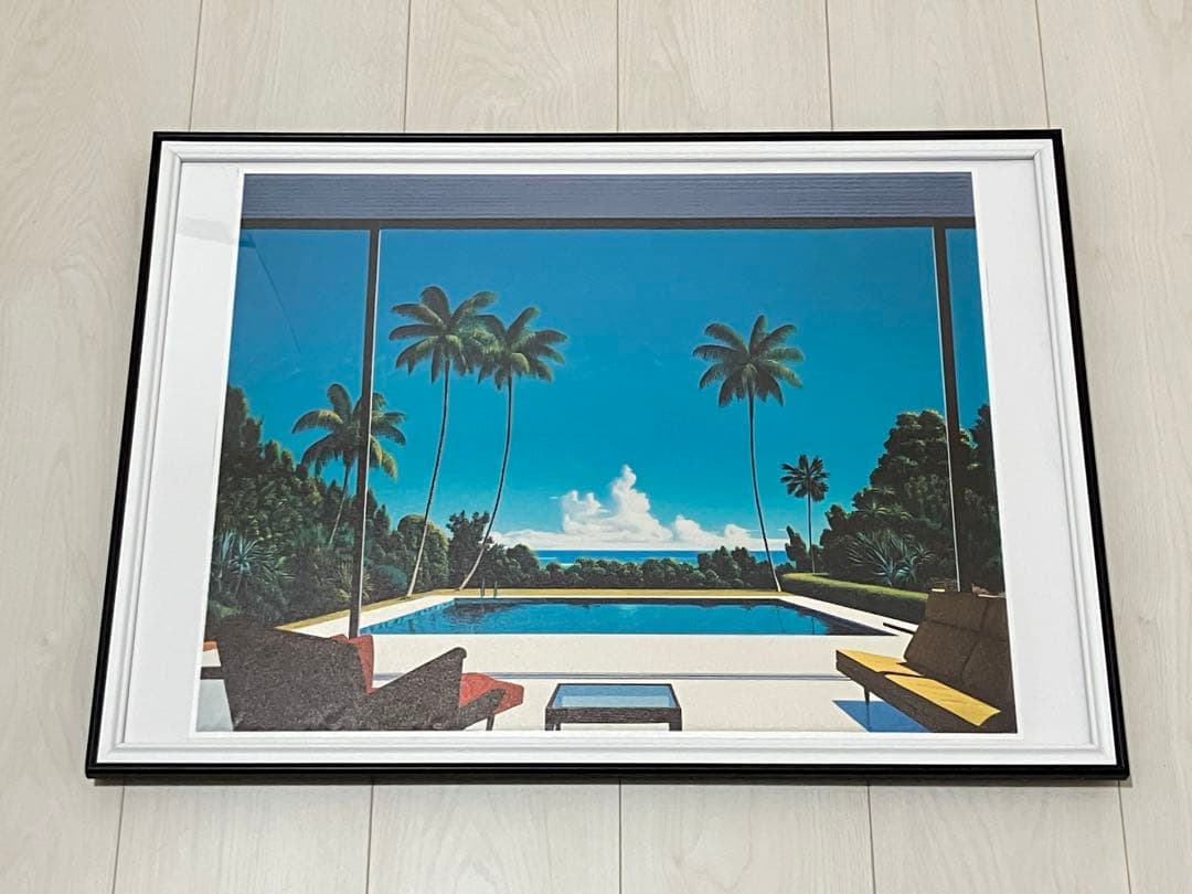 【額縁付き】 永井博（Hiroshi Nagai） A2ポスター プール 青