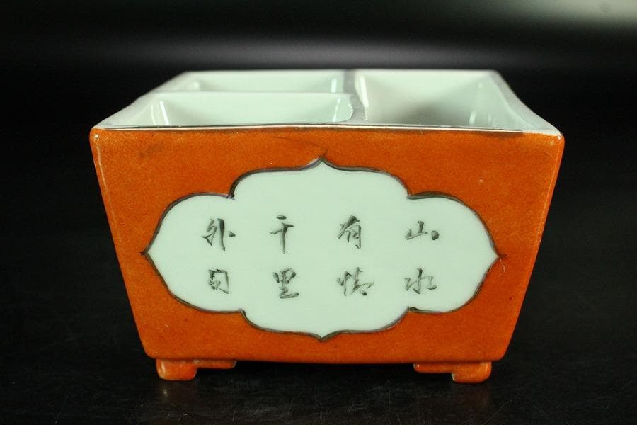 中国美術 色絵山水画 文房具 器 時代物(K-A865)