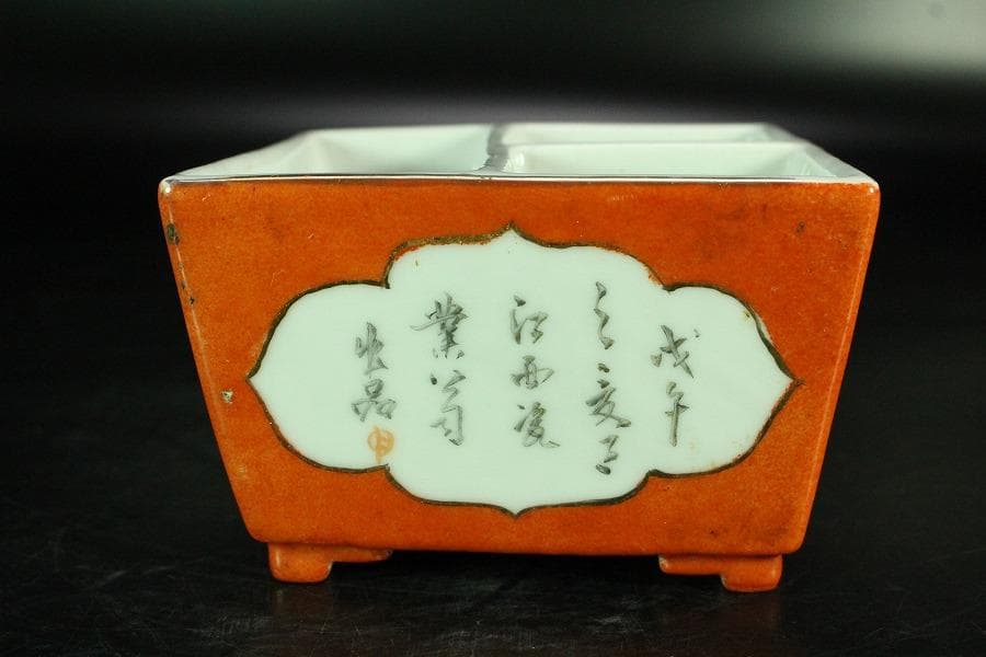 中国美術 色絵山水画 文房具 器 時代物(K-A865)