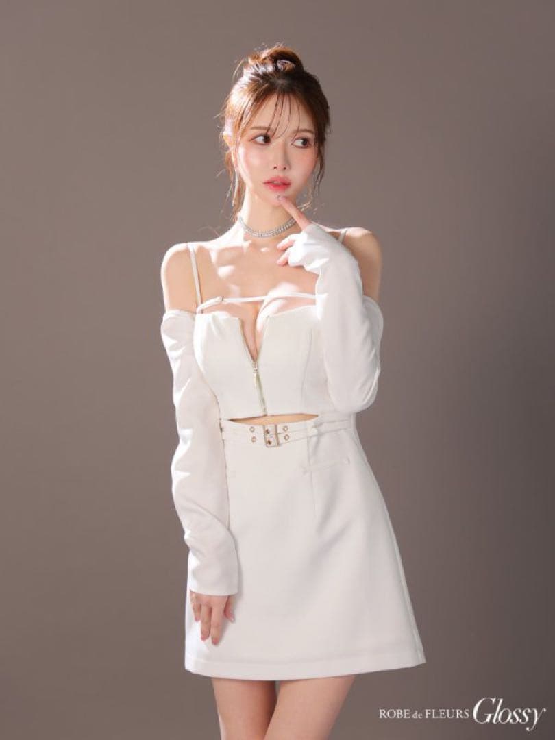 ROBE de FLEURS ローブドフルール ドレス キャバ ミニ 長袖 白