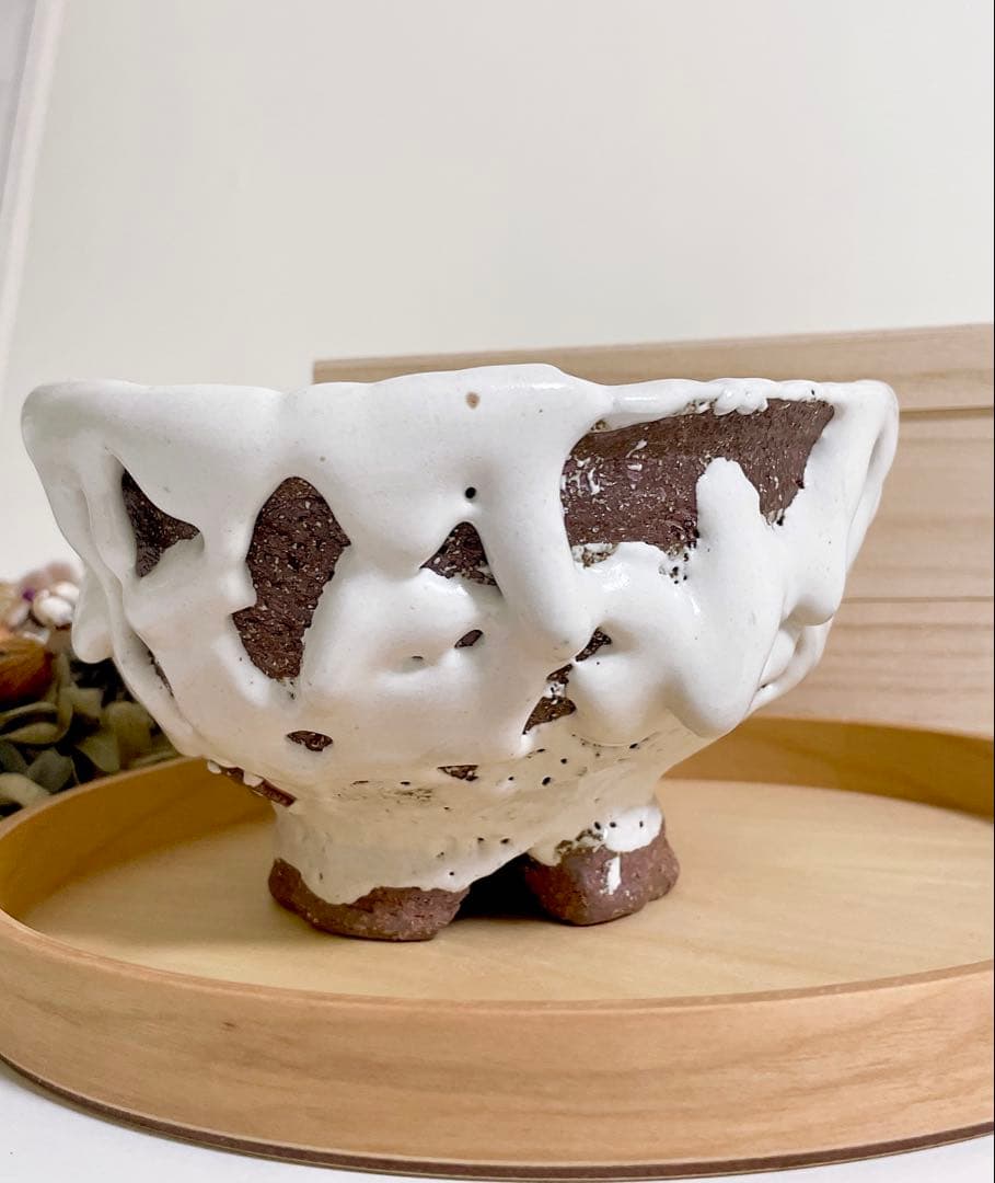 萩焼　山根清玩　鬼萩　割高台　新品　光彩庵　抹茶碗　楕円形　オーバル　陶器　作家