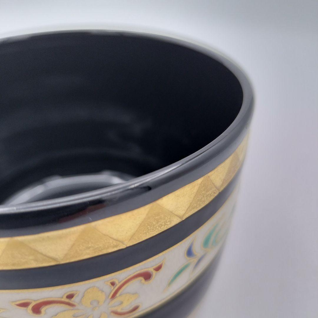 a380 筒茶碗　「通次阿山」　黒釉鱗唐草　茶碗　抹茶茶碗　古物　茶道具　茶道