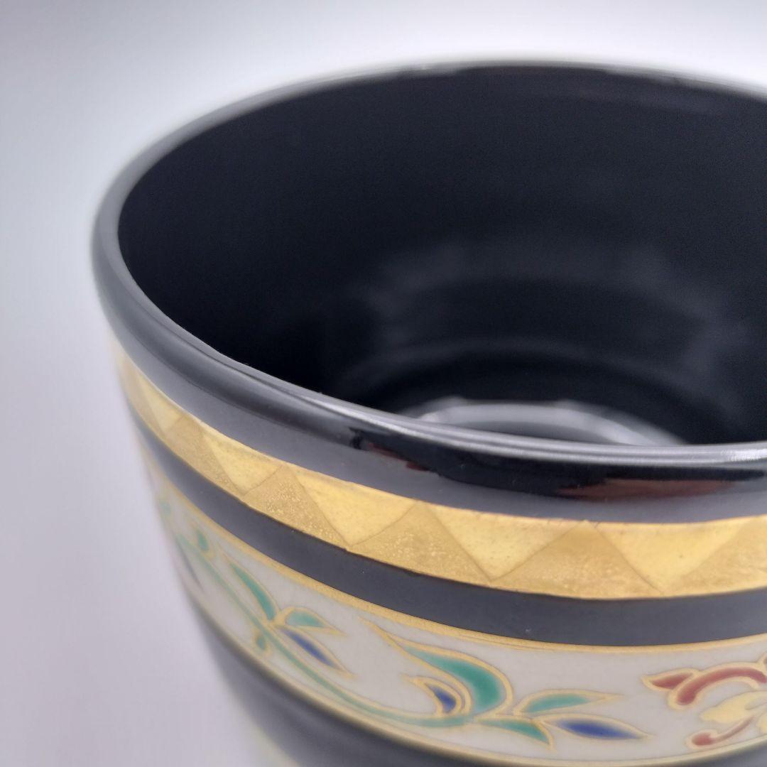 a380 筒茶碗　「通次阿山」　黒釉鱗唐草　茶碗　抹茶茶碗　古物　茶道具　茶道