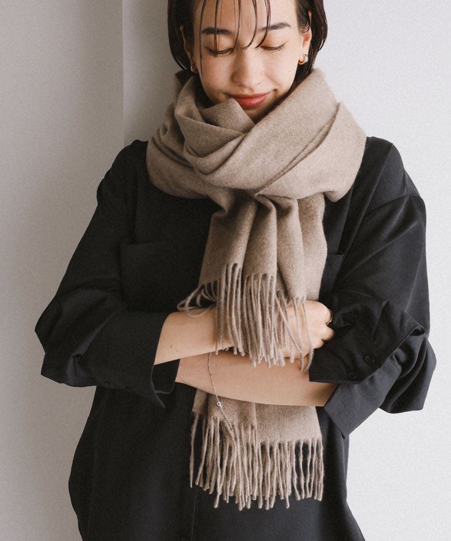 evernavy ベージュ　カシミヤ　大判　ストール　マフラー