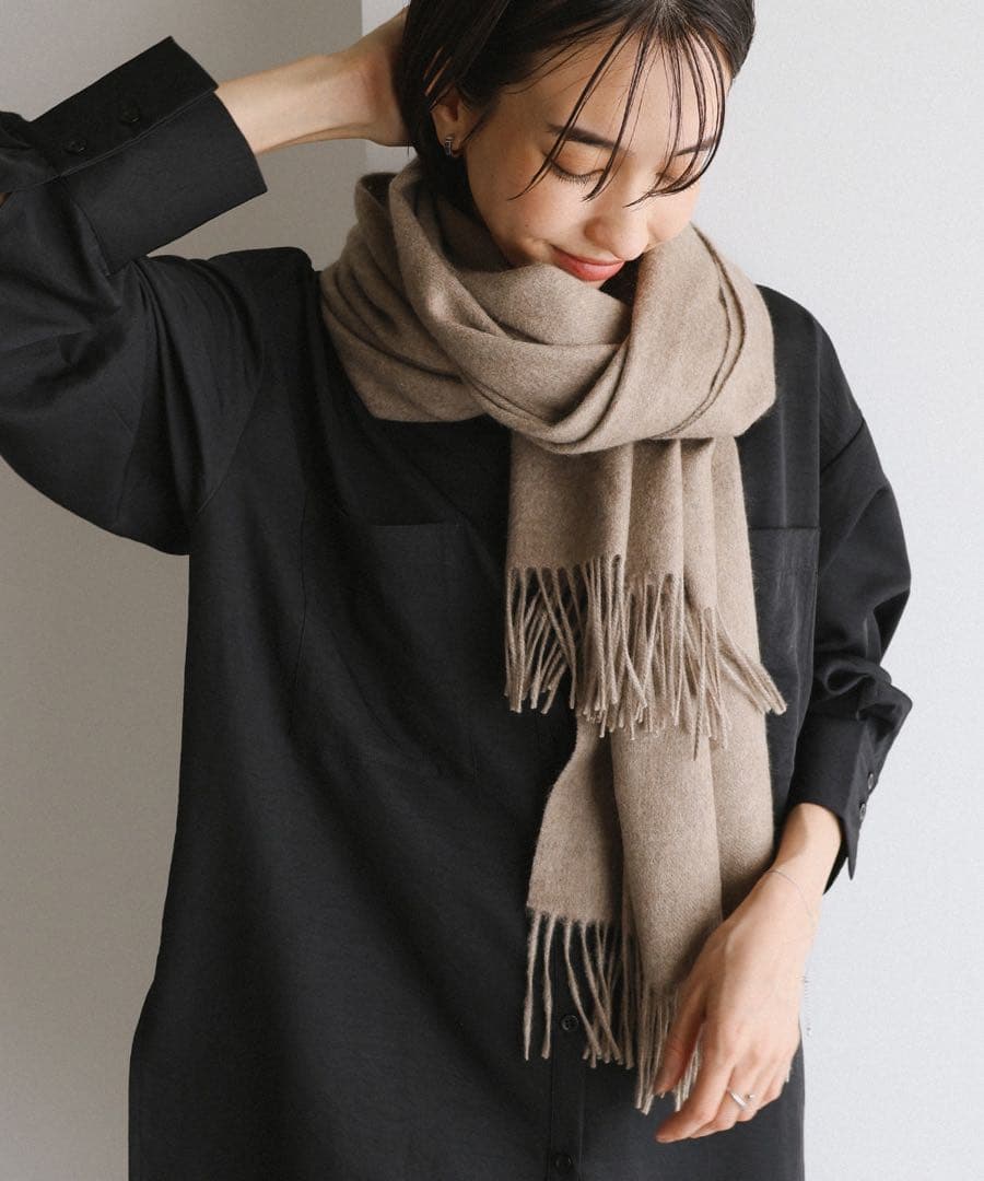 evernavy ベージュ　カシミヤ　大判　ストール　マフラー