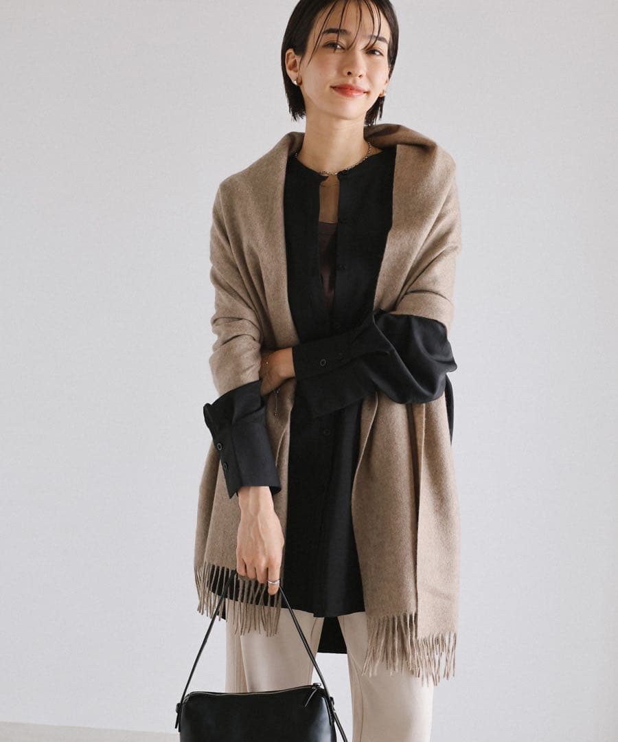 evernavy ベージュ　カシミヤ　大判　ストール　マフラー