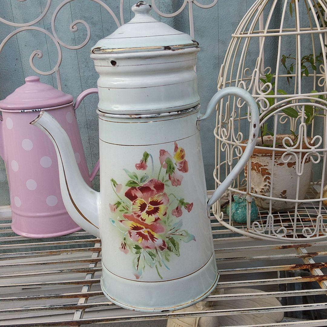 JAPY ホーロー パンジー柄 コーヒーポット