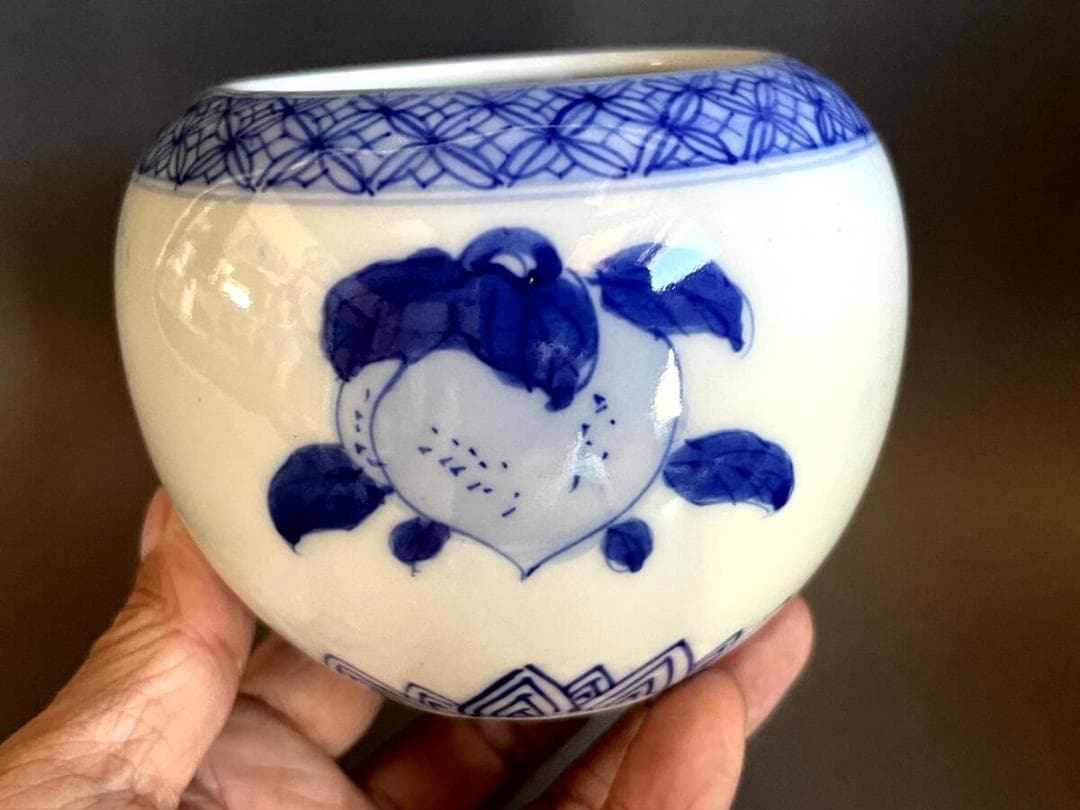 火入れ■香炉 伊万里 染付桃文 明治期 聖果 青花 火器 時代物 骨董品■