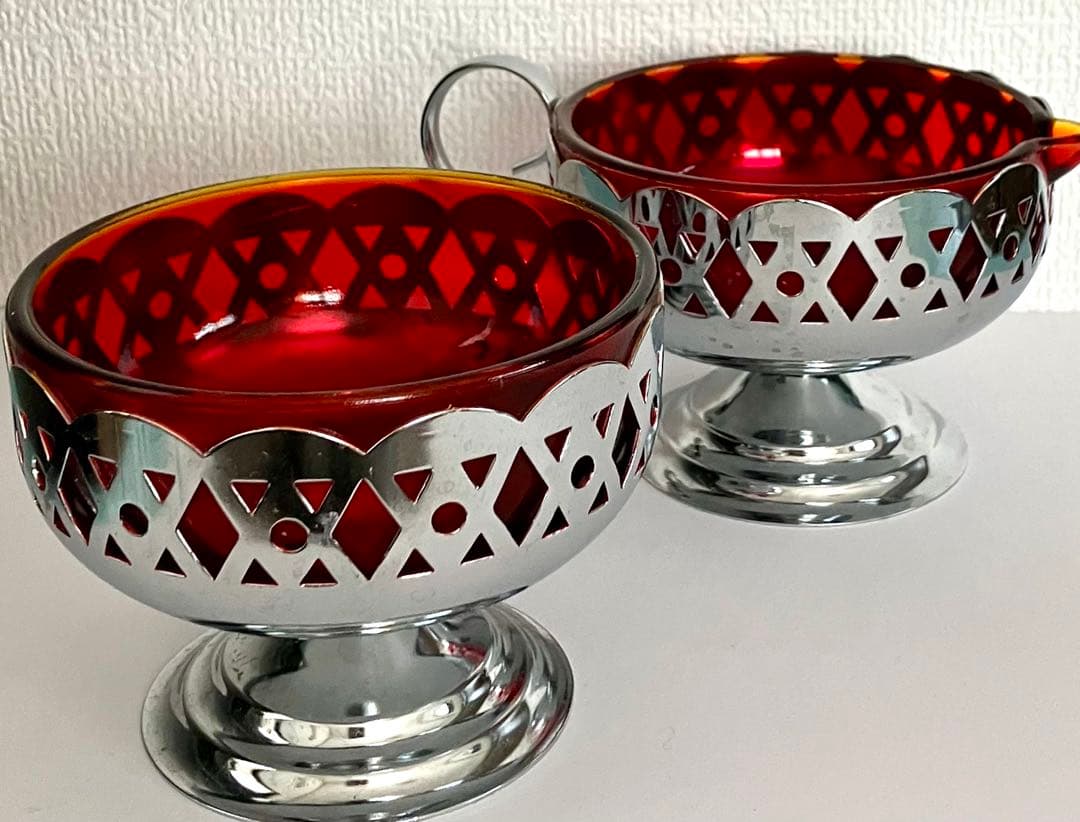 ビンテージ　Amberina ガラス　シュガー＆クリーマーセット