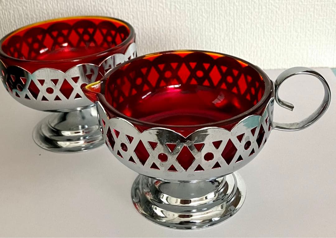 ビンテージ　Amberina ガラス　シュガー＆クリーマーセット