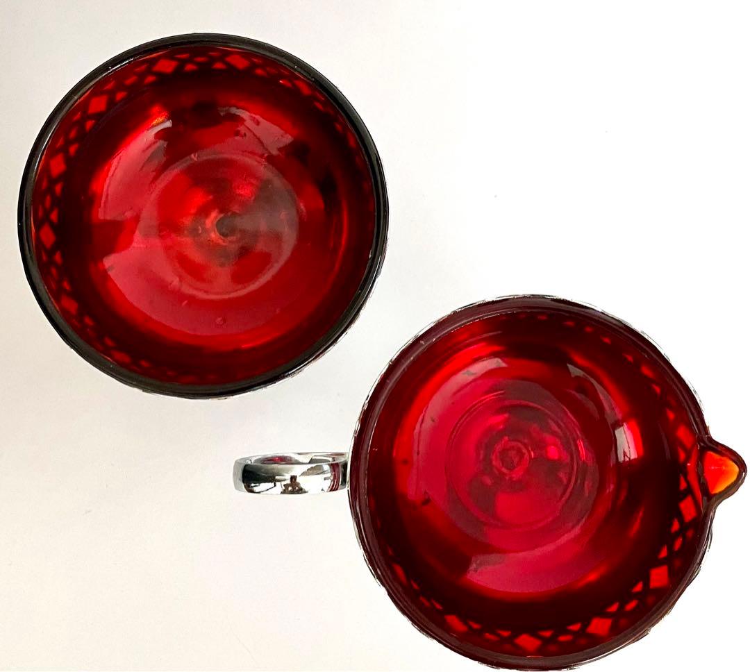 ビンテージ　Amberina ガラス　シュガー＆クリーマーセット