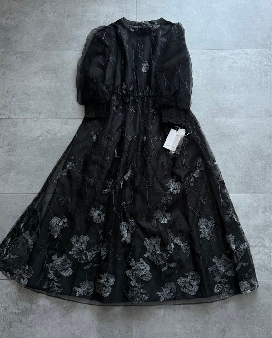 Callarus スタンドカラー刺繍レースワンピースドレス M オケージョン