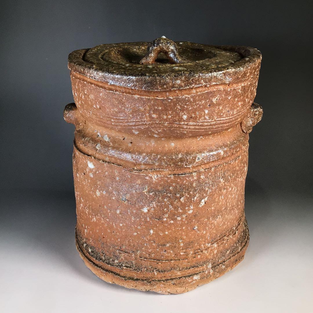 Ｎ６６６　水指　『信楽焼』『普門窯　小川青峰造』『耳付水指』　共箱　茶道具