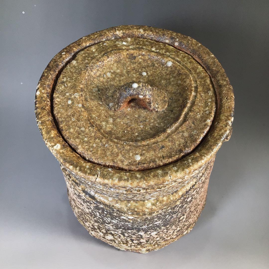 Ｎ６６６　水指　『信楽焼』『普門窯　小川青峰造』『耳付水指』　共箱　茶道具