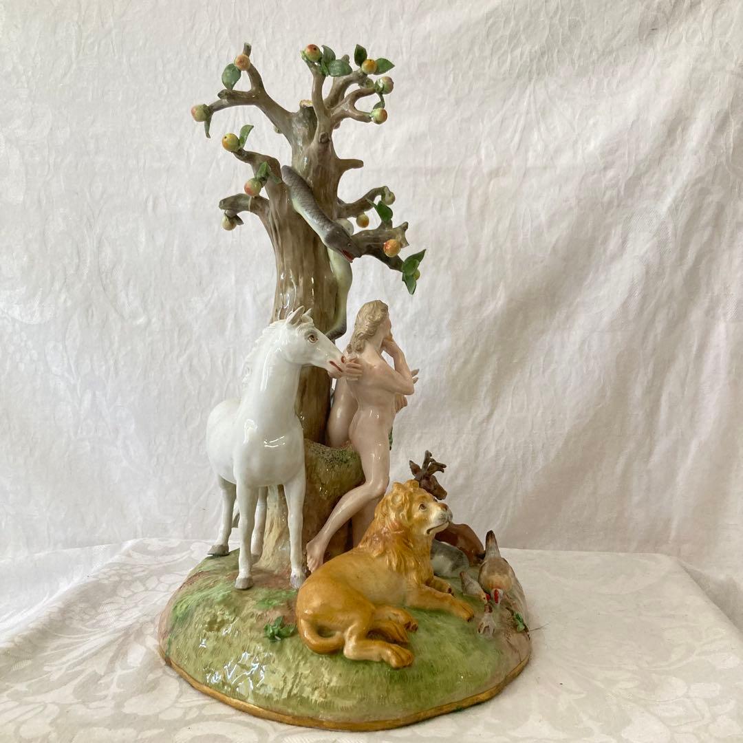 超希少【MEISSEN】 オールドマイセン アダムとイブ フィギュリン 置物
