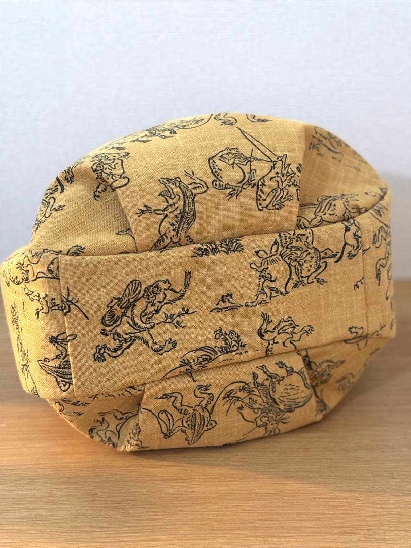 和装バック　着物バック和柄コットン生地・鳥獣戯画（からし色）入学卒業結婚式振袖