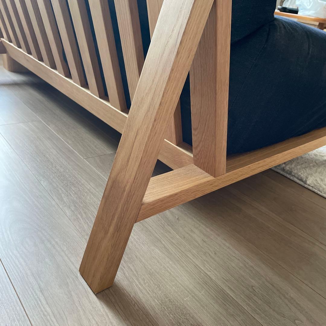 【最終値下げ】ネイビー 布クッション 木製フレーム ソファ