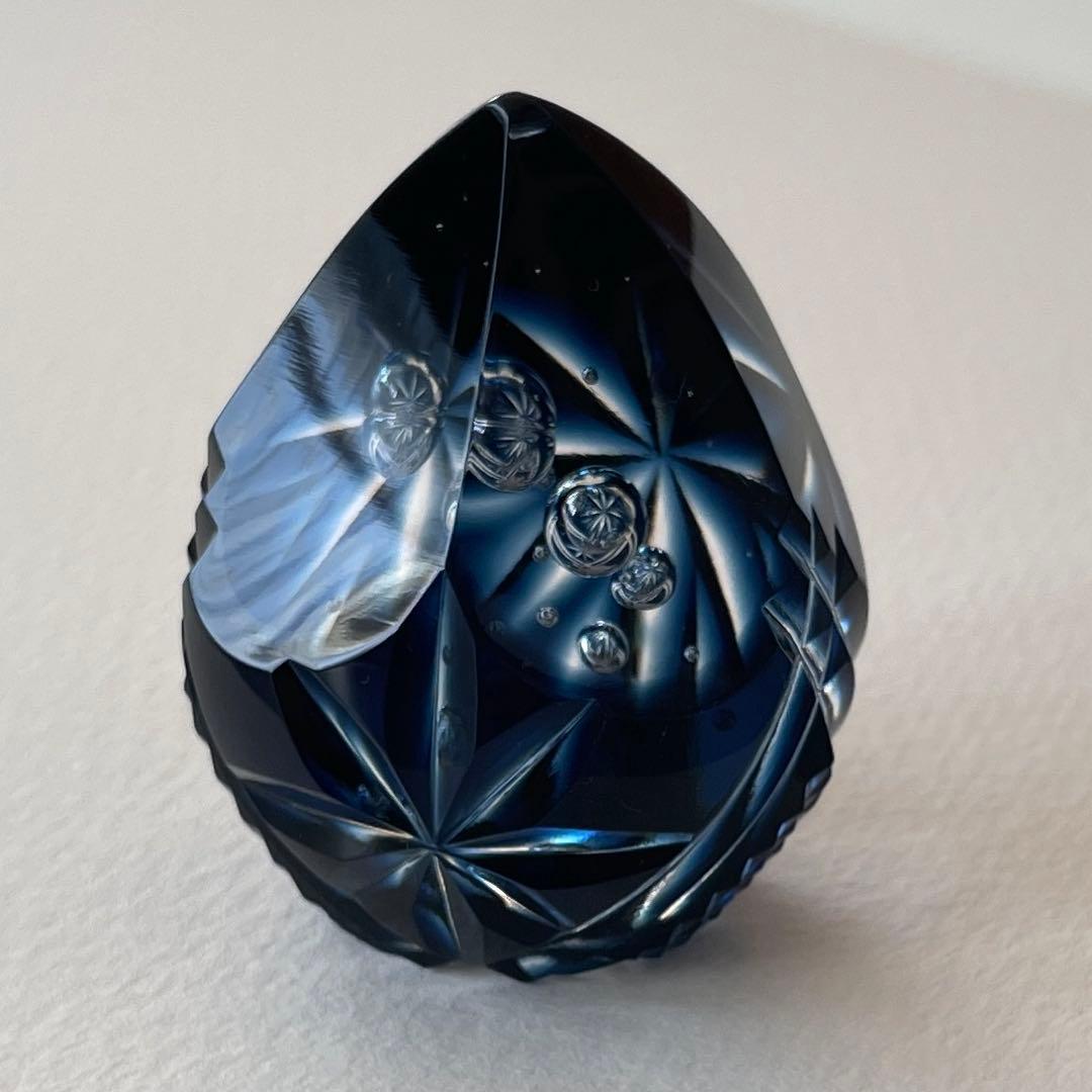 新品同様 薩摩切子 ペーパーウェイト 薩摩の雫 ブルー