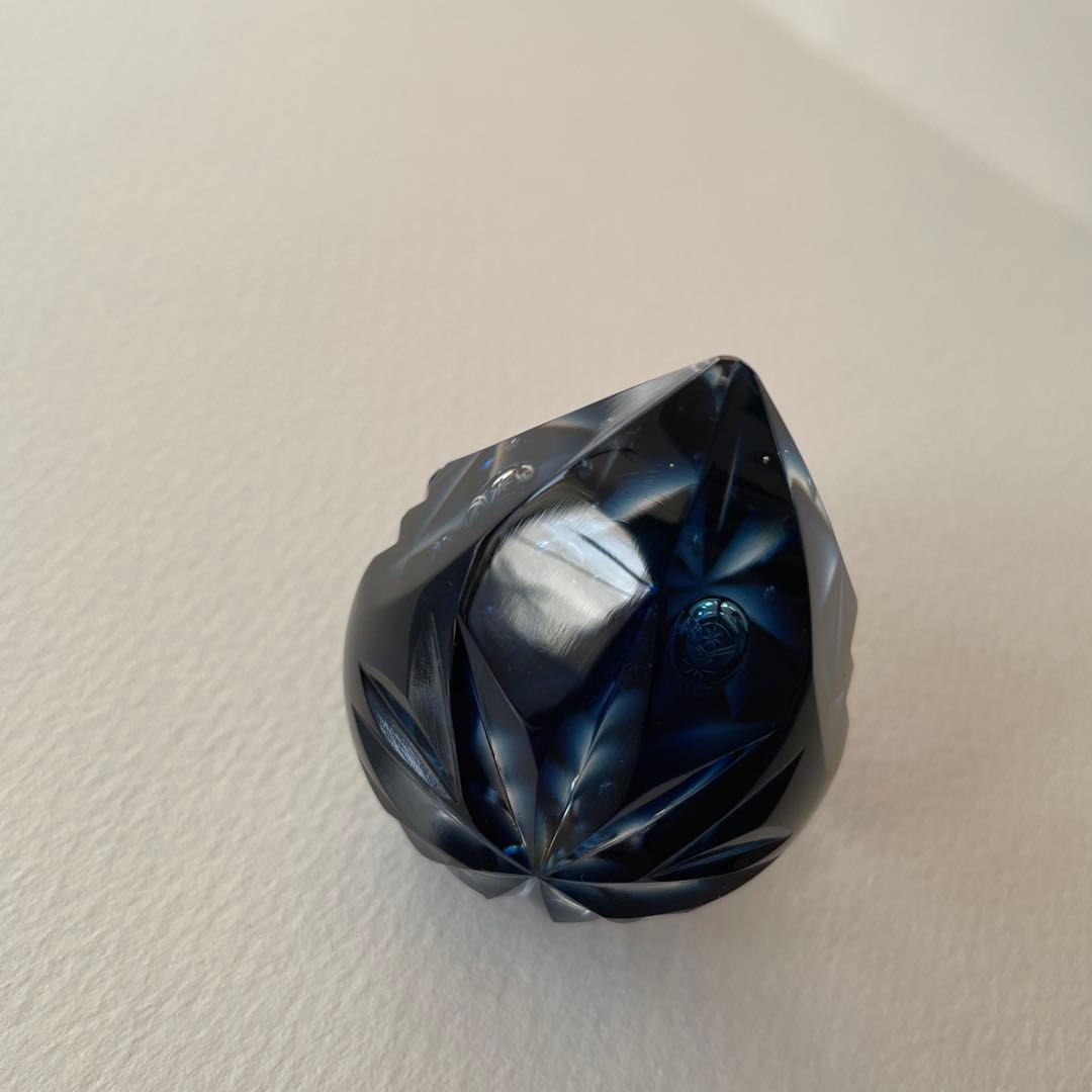 新品同様 薩摩切子 ペーパーウェイト 薩摩の雫 ブルー