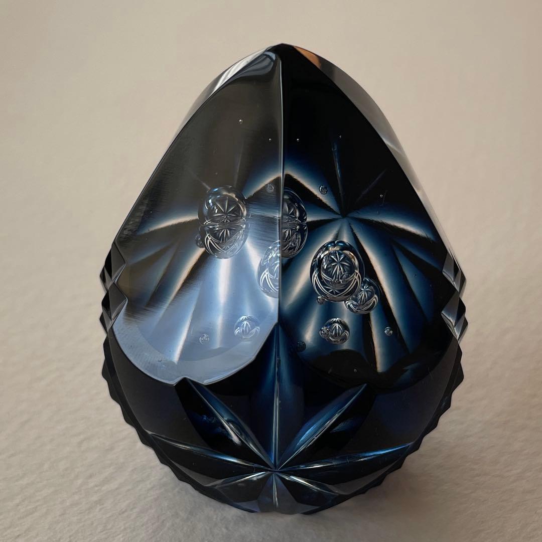 新品同様 薩摩切子 ペーパーウェイト 薩摩の雫 ブルー