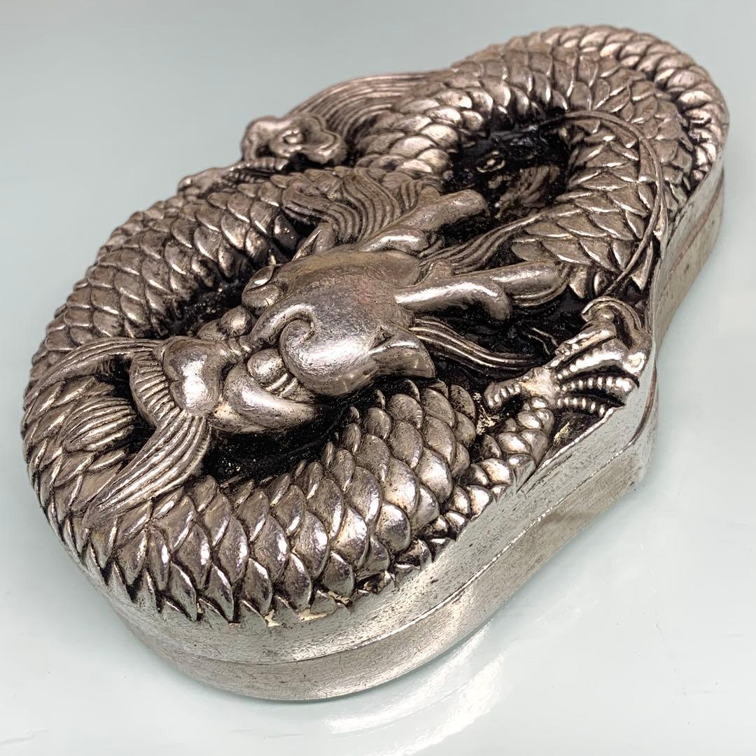 文房具　書道　硯 銀龍 凹凸彫刻　インテリア　置物　縁起物　時代物