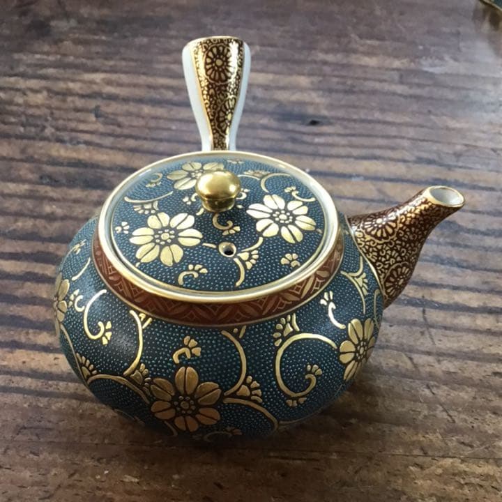 林伊平　細密青粒鉄線唐絵文煎茶器揃え　茶具　九谷焼