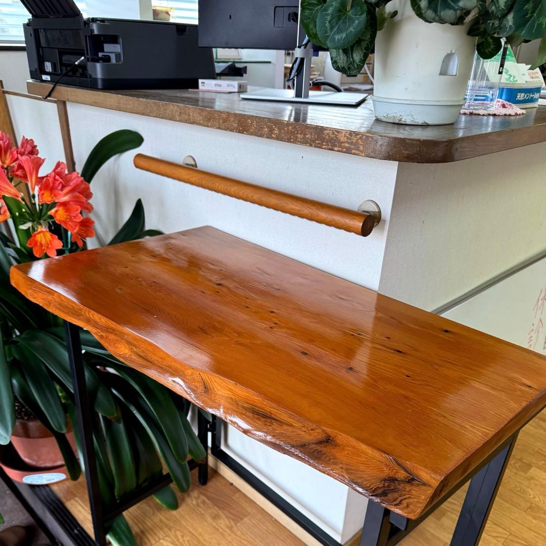 屋久杉　一枚板　テーブル　ウレタン塗装　アイアン脚付