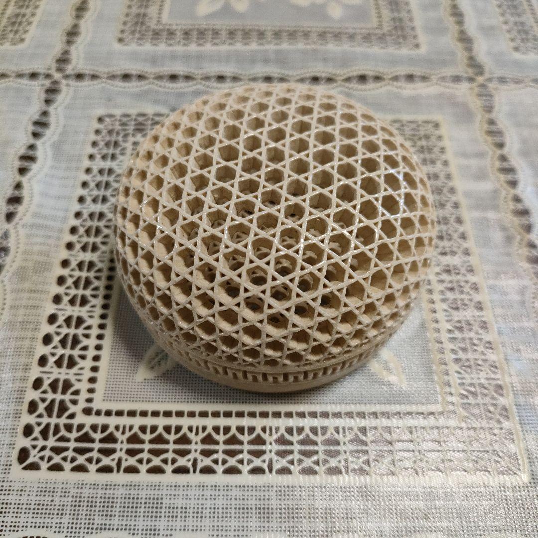 坂下光雄(号光石)作　象耳白薩摩香爐、ウコン布大小2枚＆共箱付