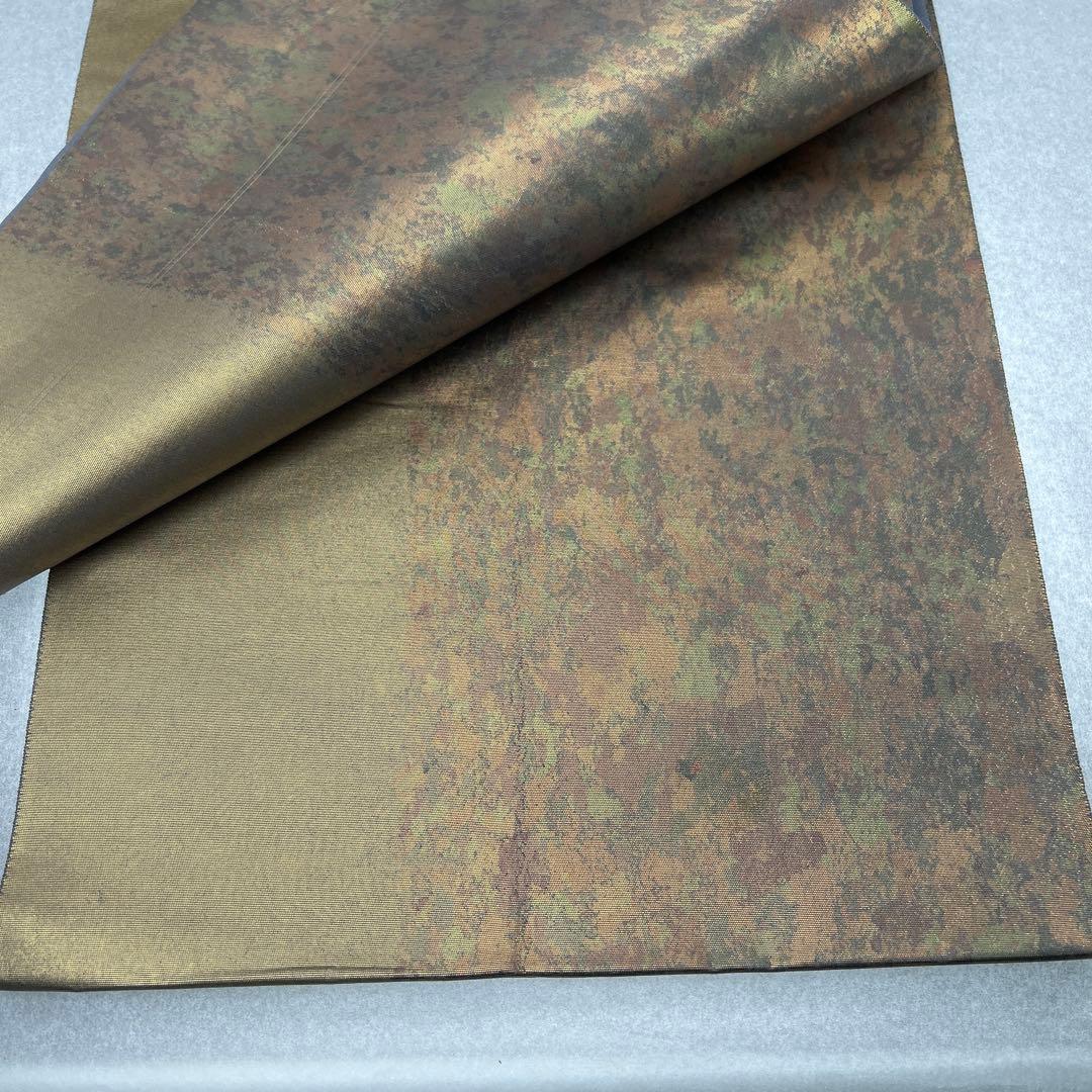 【本金箔 金泥箔】シルク製 六通柄袋帯 金色と茶色のグラデーション0105