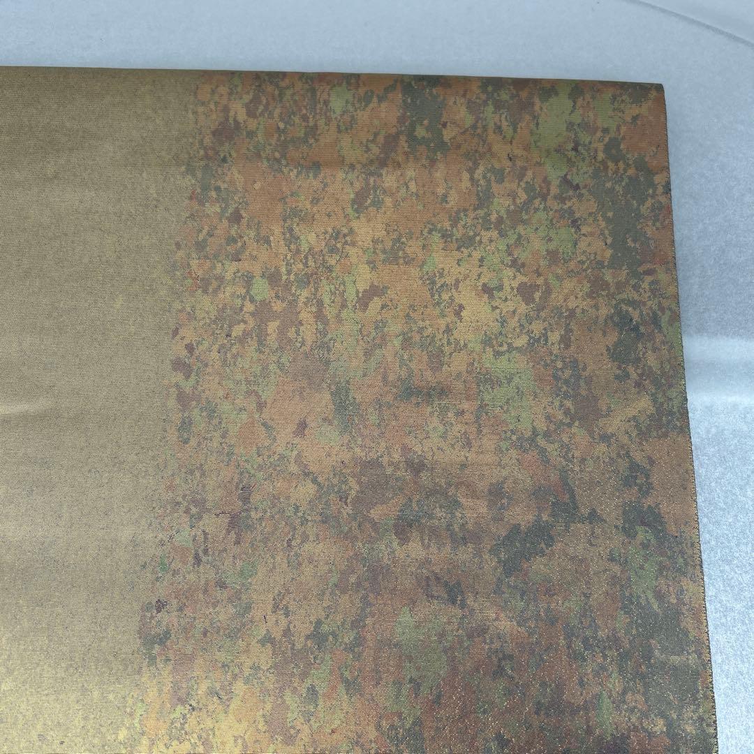 【本金箔 金泥箔】シルク製 六通柄袋帯 金色と茶色のグラデーション0105