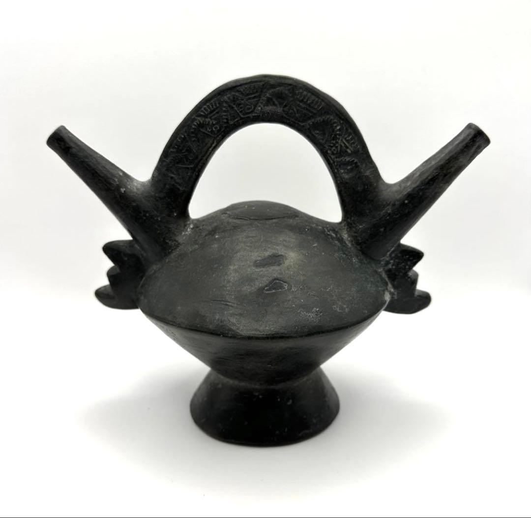 【土器】鑑定カード付 双口橋状注口土器 チムー文化ランバイエケ期 紀元1000年