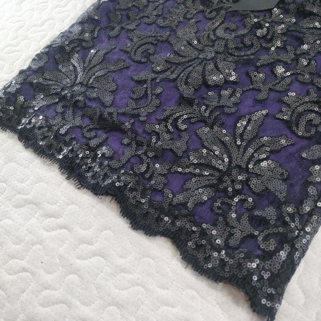 美品✨タダシショージ　レース×スパンコール　ワンピースドレス　ベルト　黒×紫