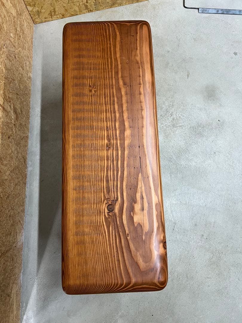 ブラウン木製ベンチ・スチール脚