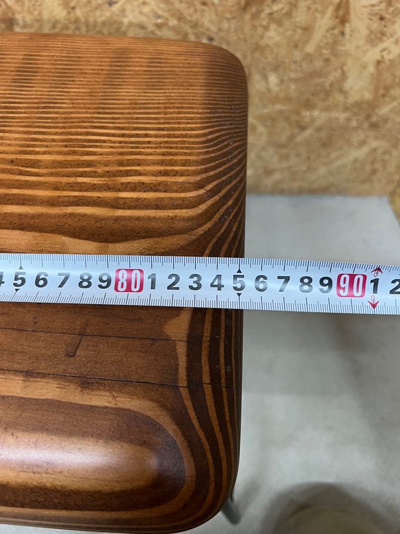 ブラウン木製ベンチ・スチール脚