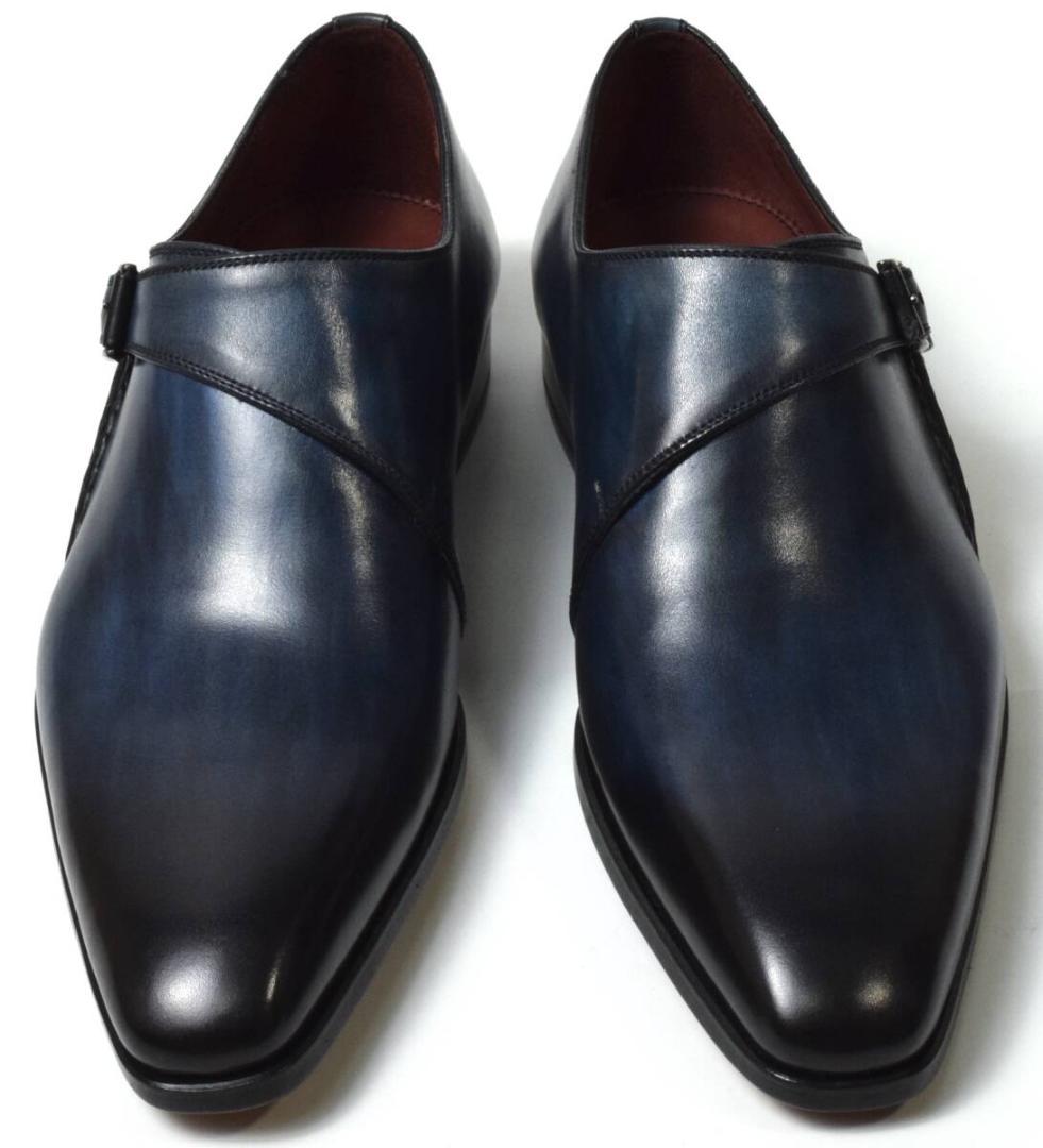 未使用 マグナーニ オパンケ モンクストラップ シューズ 37 ダークブルー