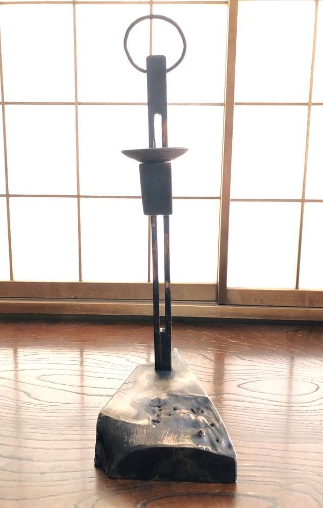 【 高低可変杢燭台 】　天然杢製　66ｃｍ　江戸時代　僅少品