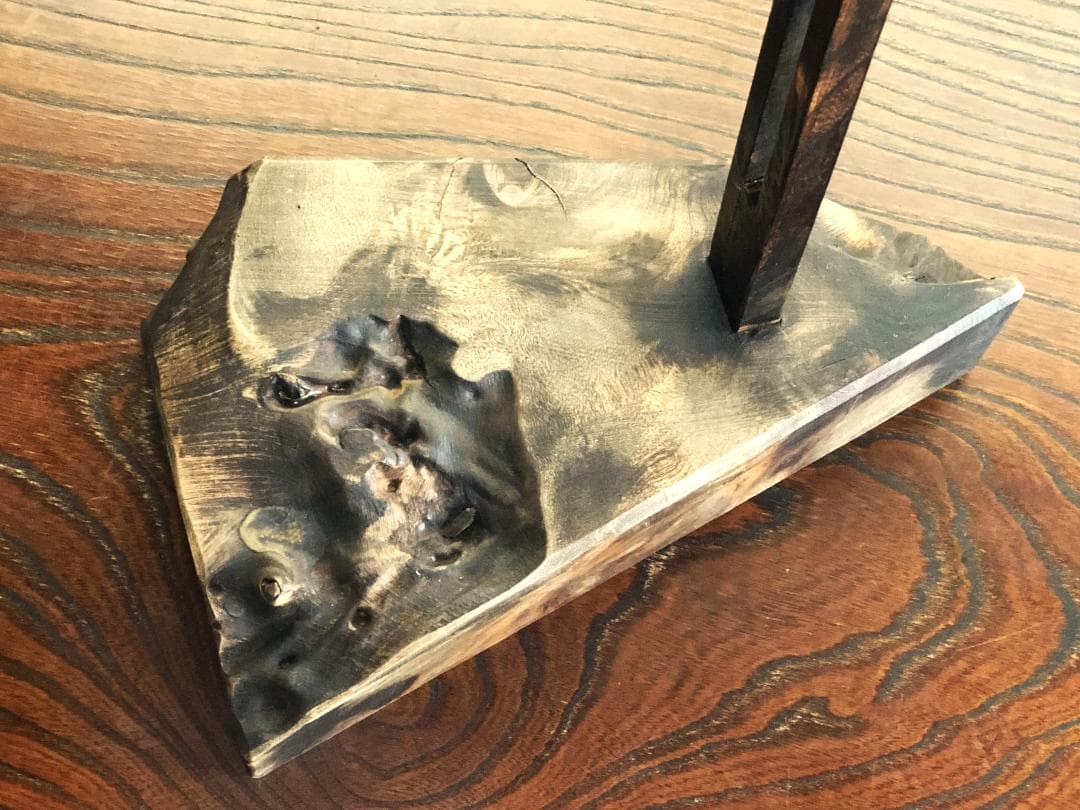 【 高低可変杢燭台 】　天然杢製　66ｃｍ　江戸時代　僅少品