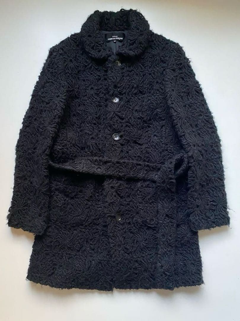 トリココムデギャルソン チェスターコート サイズM 花柄 総柄 ブラックトレンチ