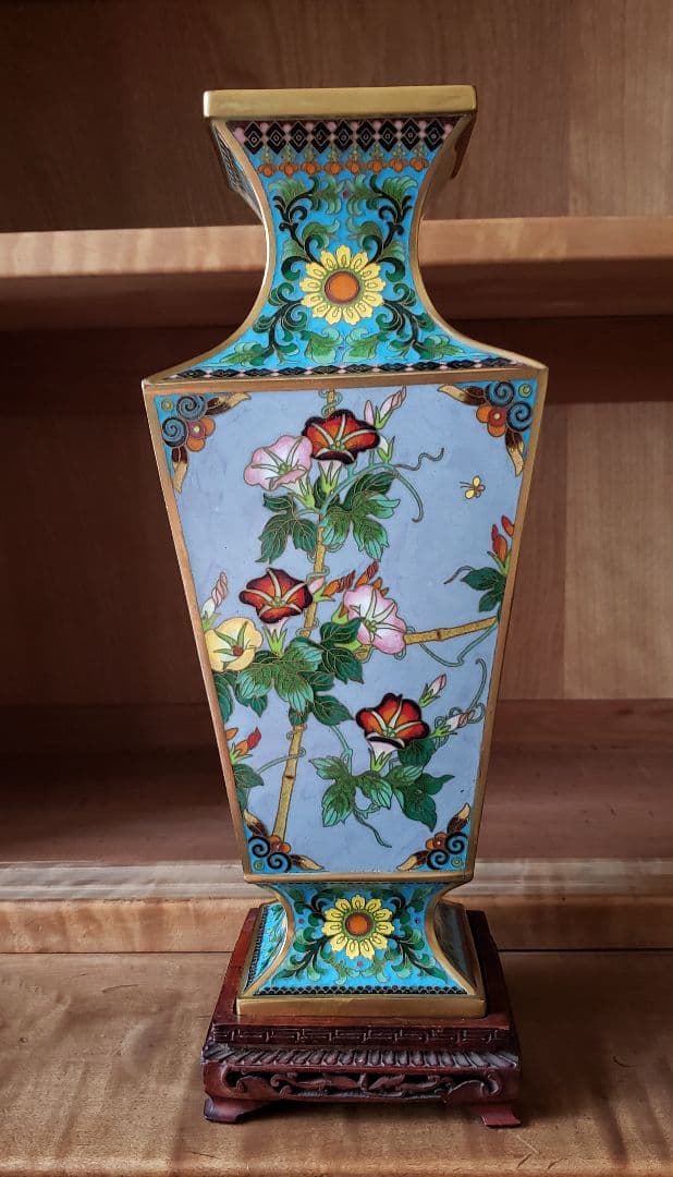 七宝 花瓶 花鳥図 台座付