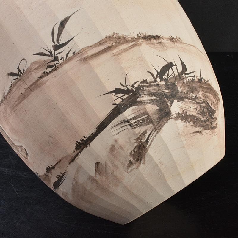 渋草焼　渋草柳造窯　漢詩虎文　猛虎　壷　花入　共箱　N　5788C