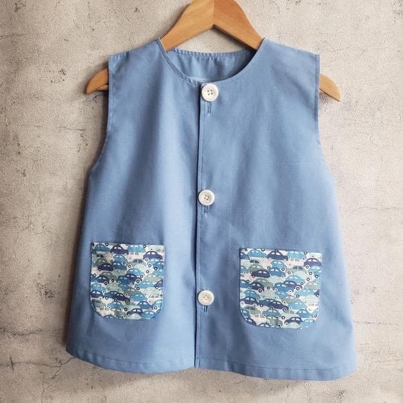 ミモザ 後ろゴム 袖なしスモック