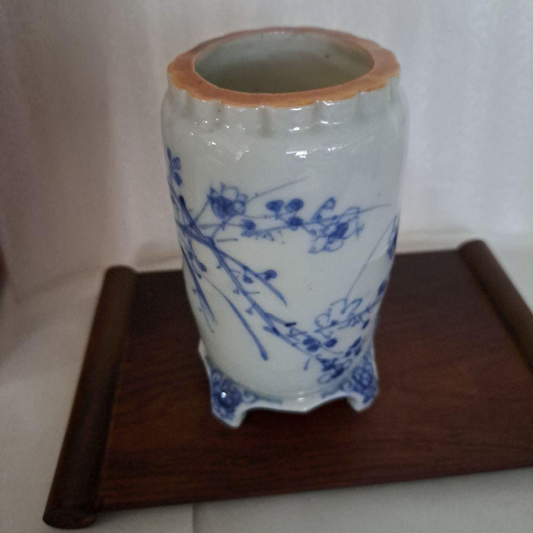 こめ 　　江戸中　極上　小壺　極上縁絞り型　縁紅付　呉須染付　高台足付