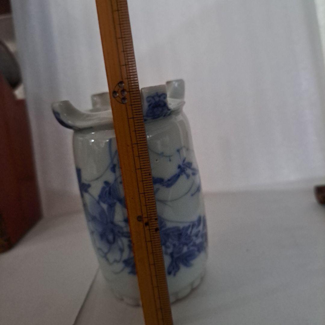 こめ 　　江戸中　極上　小壺　極上縁絞り型　縁紅付　呉須染付　高台足付