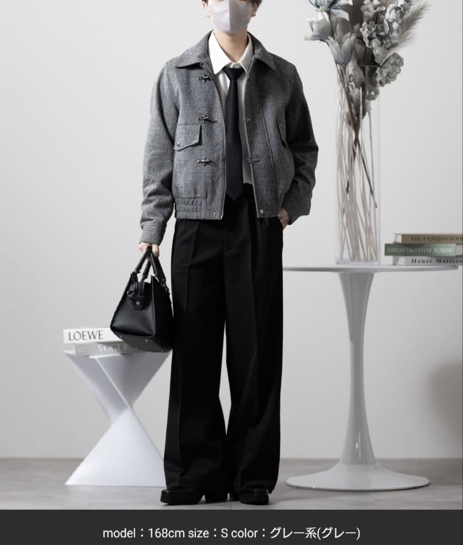 CLEL ウールブレンド ヘリンボーンツイードファイヤーマンブルゾン S