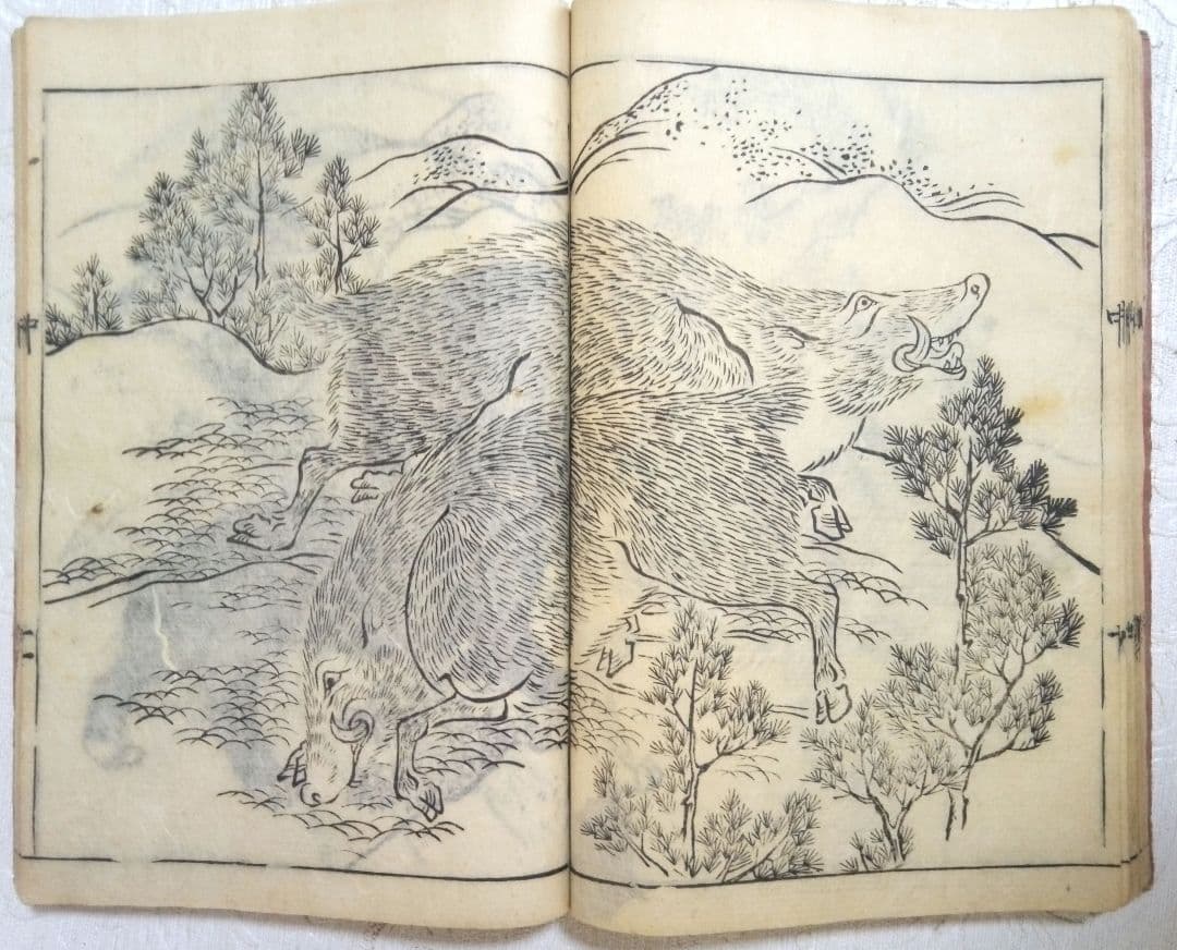 草木鳥獣諸職繪手本(黒摺り版画本)紀朝臣敏作画、伊舟屋善兵衛板、文政元年出版