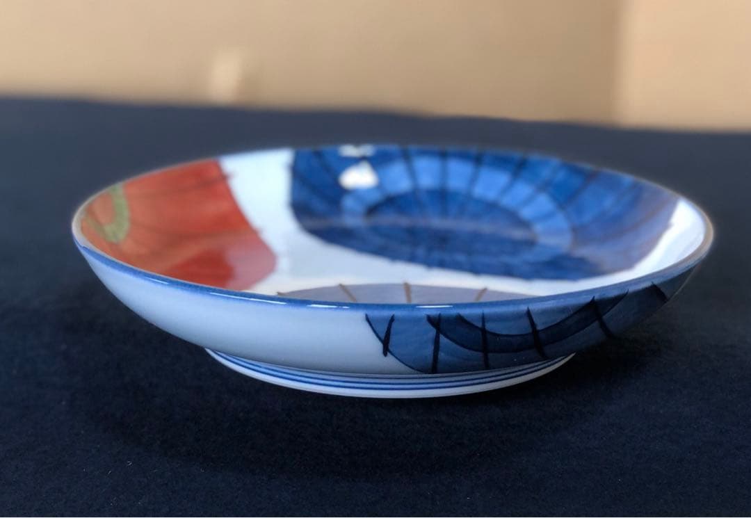 《R》有田焼 染錦 傘絵 皿4客 源右衛門作 共箱　251204お3